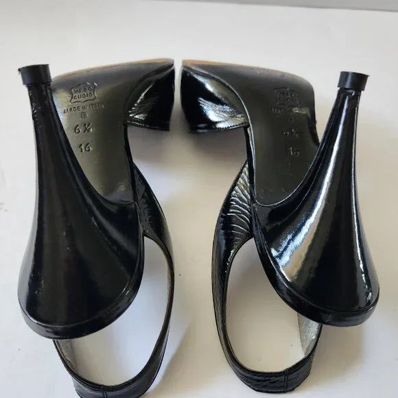 Thierry Mugler Vintage Black Patent Peep Toe Marilyn Monroe Style 6.5 - Picture 8 of 11